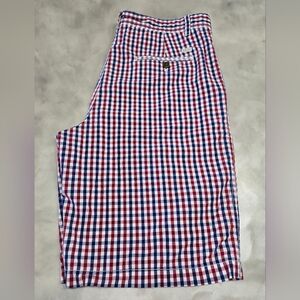 IZOD Red/White/Blue Checkered Cotton Long Shorts. Size 36